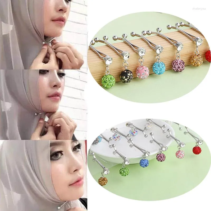 Broschen Strass Ball Hijab Schal Clip Mit Anhänger Muslimische Frauen Kopftuch U Pins Brosche Islamischen Schal Zubehör 12 teile/satz