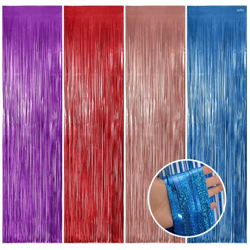 Party Decoration Laser Backdrops Folie Tassel Fringe Curtain Metallic Tinsel Glitter Drape Pography Props for Baby Shower Wedding