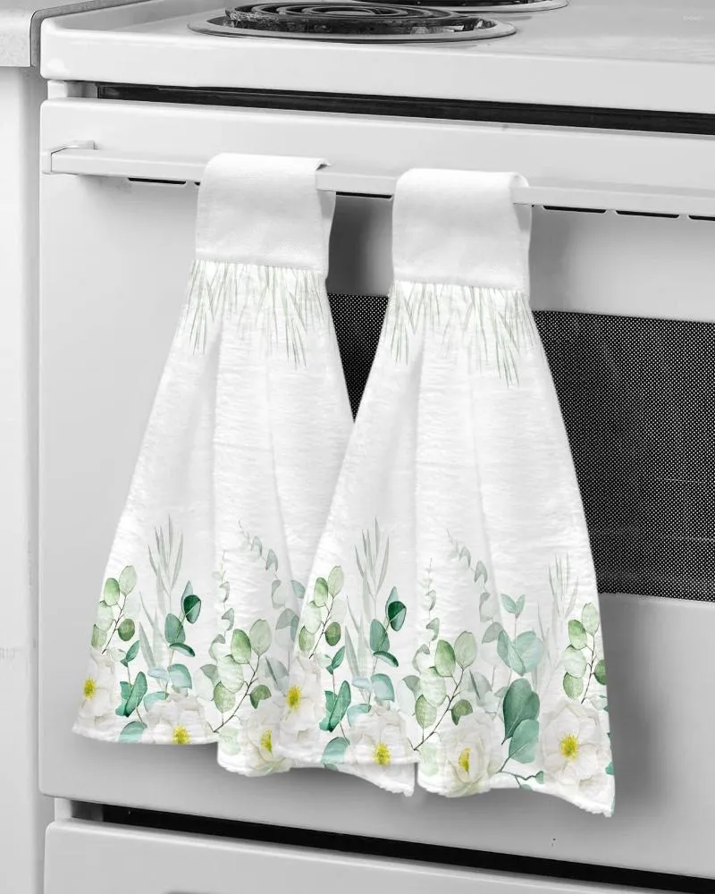 Handduk vattenfärg växt eukalyptus blad blomma hand badrum leveranser absorberande diskdukar hängande tyg kök tillbehör