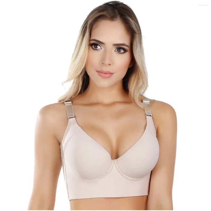 Women's Shapers Fajas Colombianas Extra Firm High Compression Full Cup Push Up Bra Correcting Hook-eyes Body Beauty