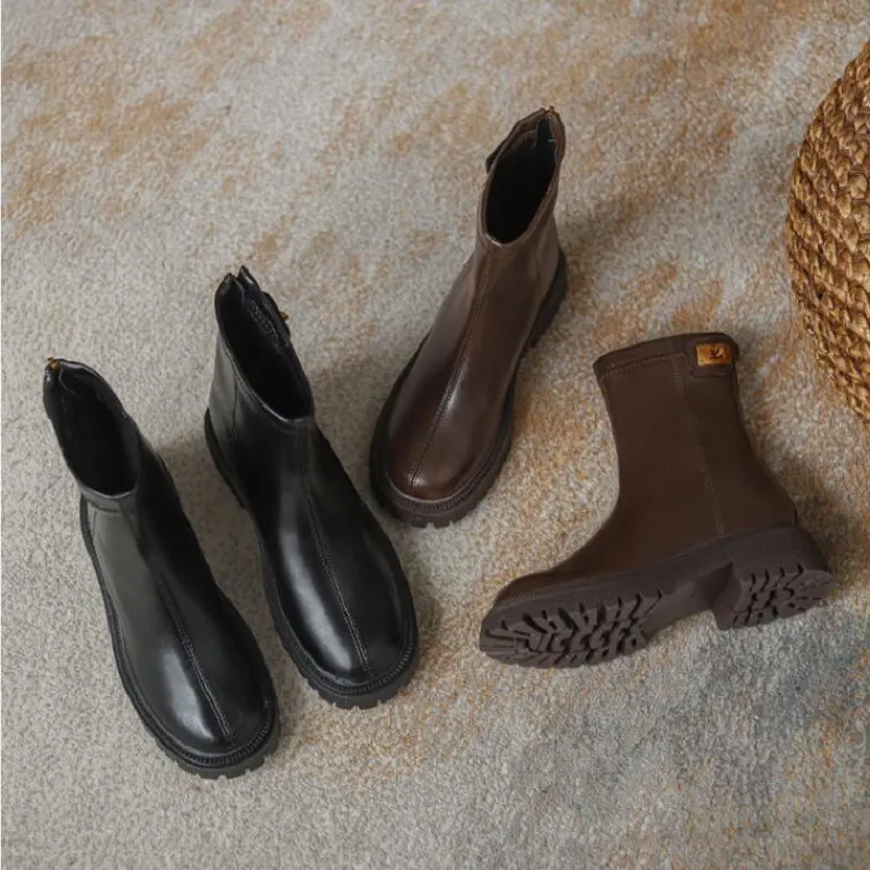 Women Chelsea Boots Ankle Height Increasing Female Stylish Leather Modern Boots Autumn And Winter Woman Booties 1AA58