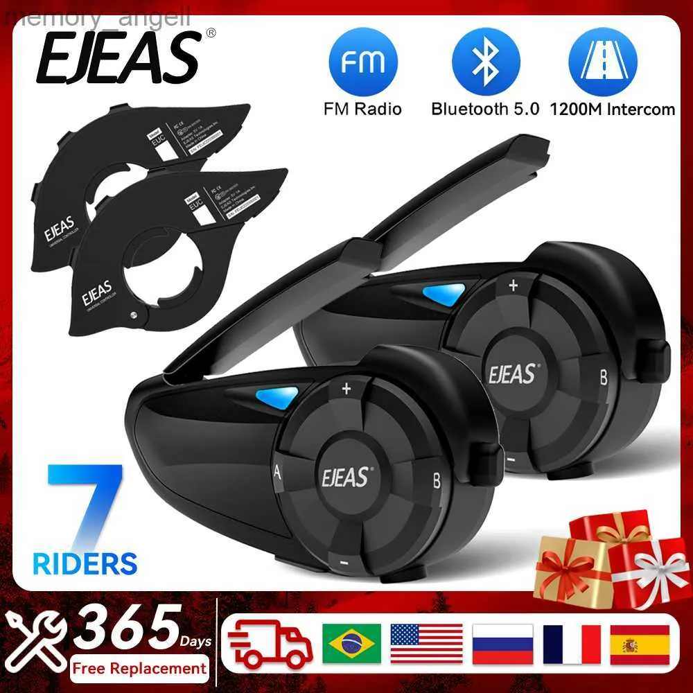 Walkie Talkie Ejeas Q7 Motorcykelintercom Quick7 StareBar Remote Control Bluetooth5.1 Hjälm Headset 7 Ryttare Trådlöst Interphone Waterproof HKD230925