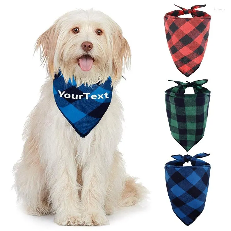 Dog Carrier Personalized Embroidered Neckerchief Plaid Bandana Custom Gifts Pet With Name Animal Neckwear Soft Cotton Scarf