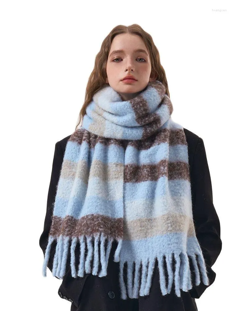 Scarves Simple Contrast Wool Scarf For Women Winter Pashmina Wraps Female Thick Soft Bufanda Big Tassels Shawl Long Stoles