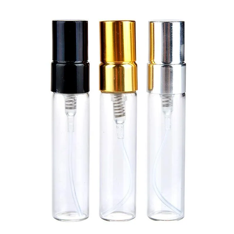 Bottiglie di profumo 5ML 10ML Flacone spray in vetro trasparente Vuoto trasparente Atomizzatore di profumo riutilizzabile con tappo in oro argento Campione portatile ZZ