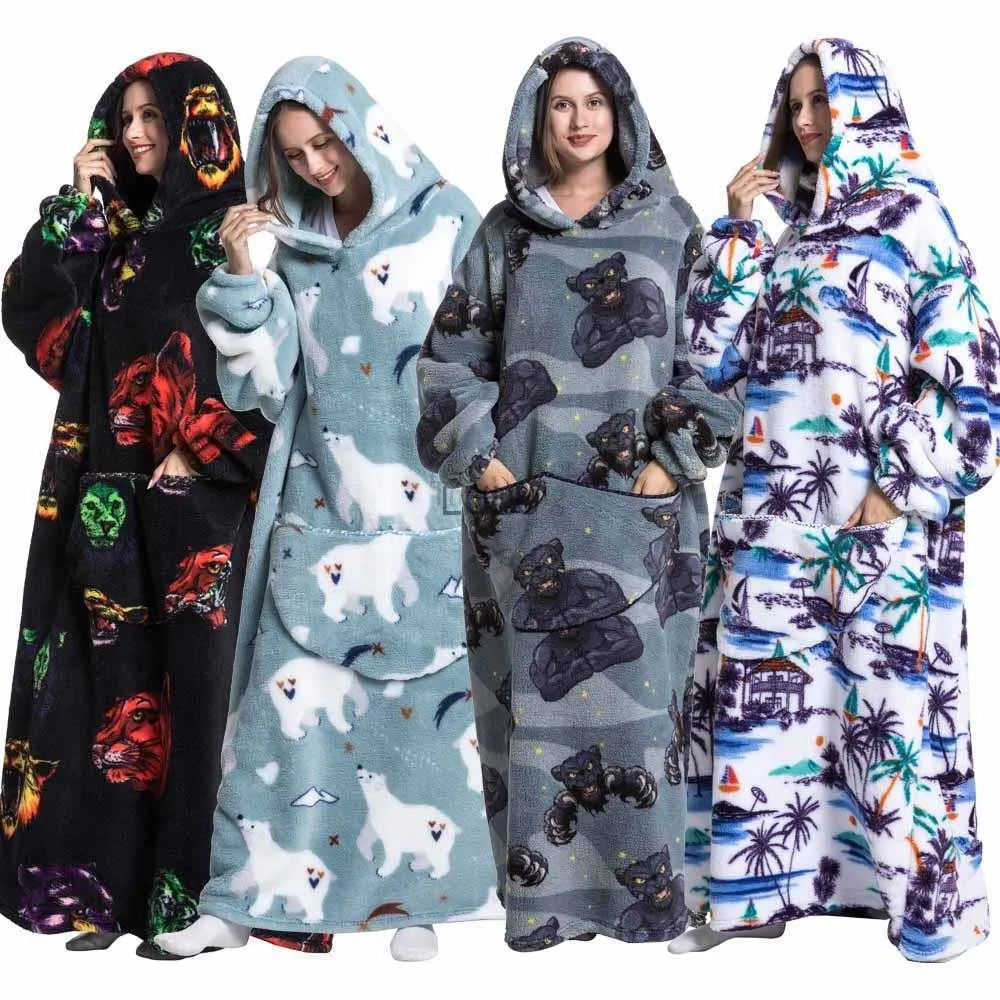 Blankets Winter Warm Blankets With Sleeves Outdoor Pocket Hoodie Sweatshirt Women Men Oversized Plush Coral Fleece Sherpa Hoodie Blanket YQ230925