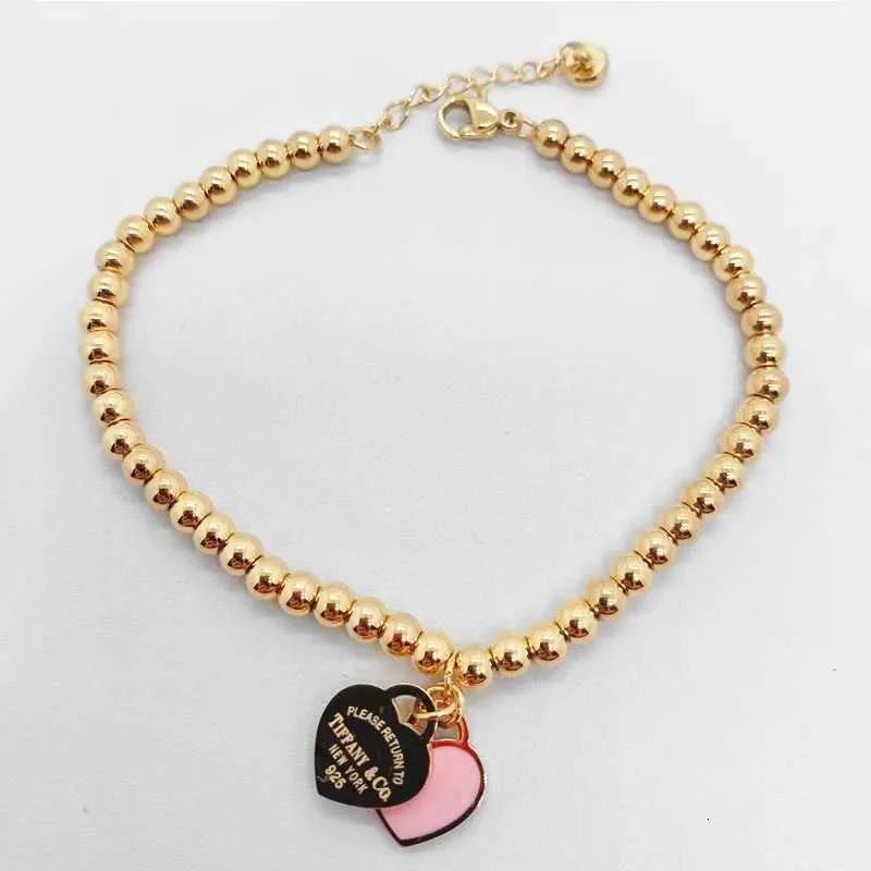 Fashion t Jewelry Women Stainless Beaded Bracelet Forever Love Enamel Pink Blue Heart Charms Pulsera Bracelets H1115bl9w