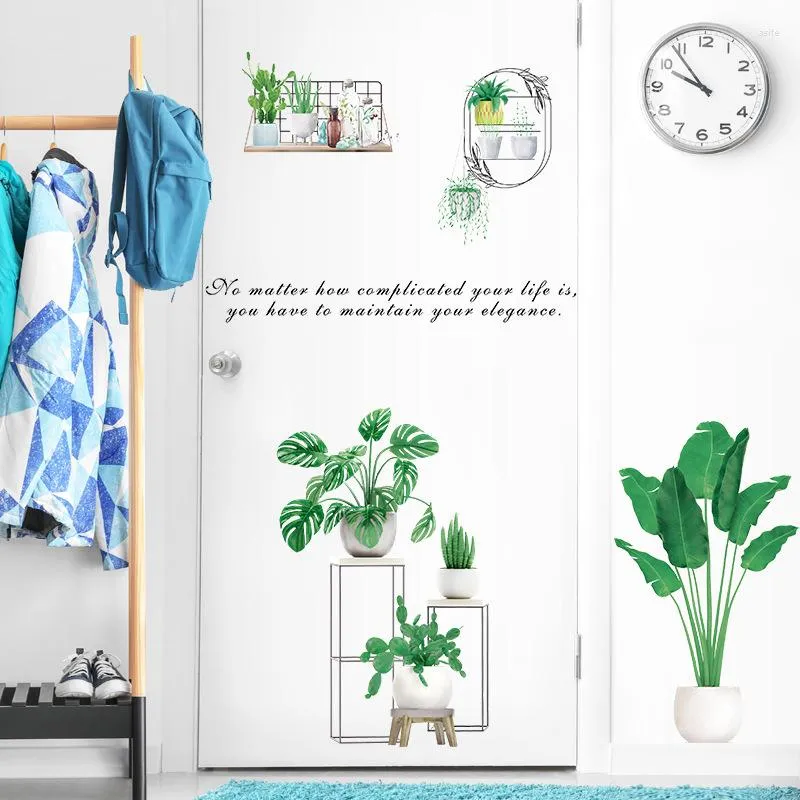 Vägg klistermärken växter grönt blad akvarell väggmålningar tv soffa bakgrund självhäftande dekaler för hem vardagsrum sovrum dekor
