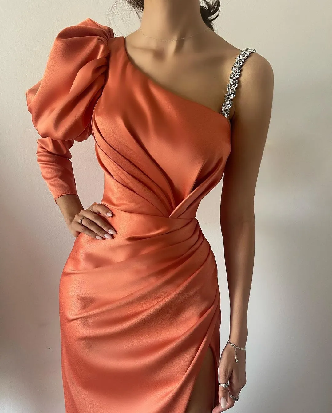 Abiti Da Ballo Sexy A Sirena Taglie Forti Lunghi Donna Maniche Lunghe Monospalla Drappeggiato Lato Alto Spacco Abiti Formali Spettacolo Di Compleanno Secondo Ricevimento Abiti Da Festa 11 001 DHgate