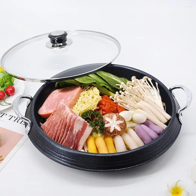 Pans Korean Soup Rice Seafood Stewpot Shallow Pan Non Stick Army Pot