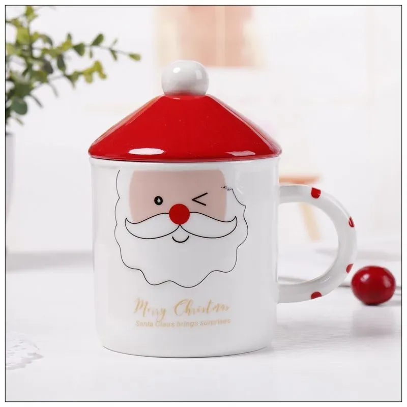 Mugs Santa Ceramic Cup Creative Christmas With Spoon Mug Water Cartoon Coffee Red And White Cups MugMugs