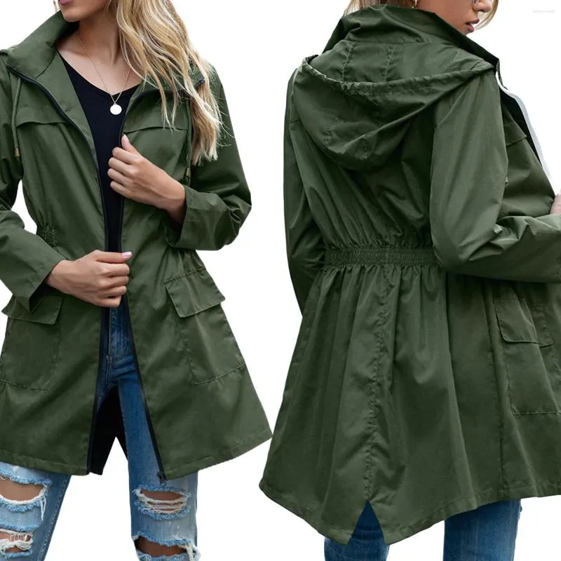 Giacche da donna Giacca antipioggia leggera da donna Impermeabile trench attivo da esterno con cappuccio Giacca a vento leggera antivento da donna