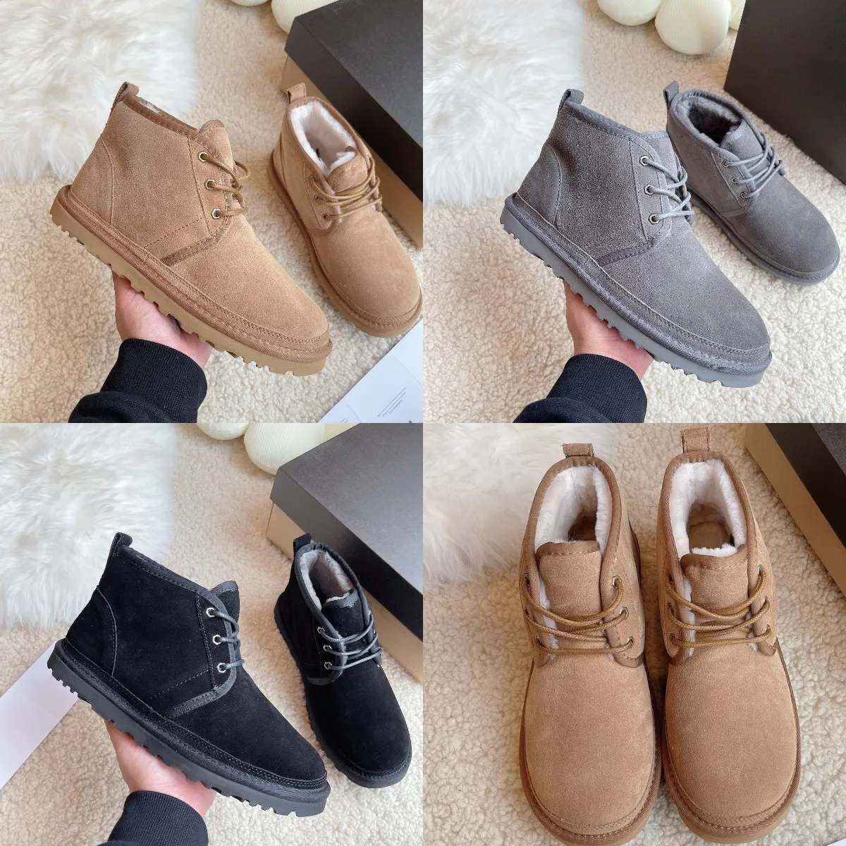 E Botas Neumel Chucka Bota Marca Homens Mulheres Chesut Chukka Macio Botas de Tornozelo Shearling Lã de Pele Inverno Sapatos de Neve Lace Up Botas u gglis botas ugslie uglis