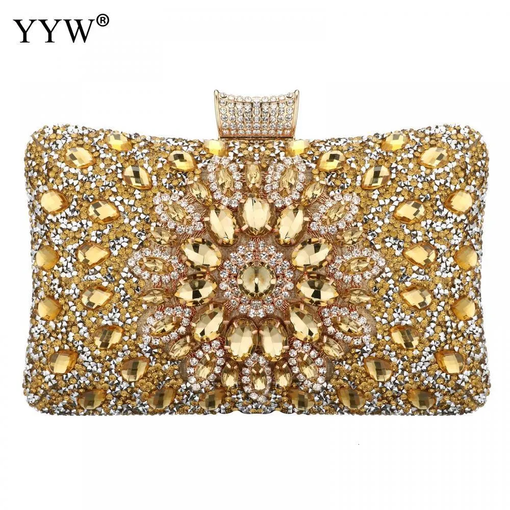 Evening Bags YYW Rhinestone Clutch Bag Gold Moon Evening Party Bags Women'S Shoulder Bags Diamonds Wedding Bridal Sac A Main Luxury Purse 230925