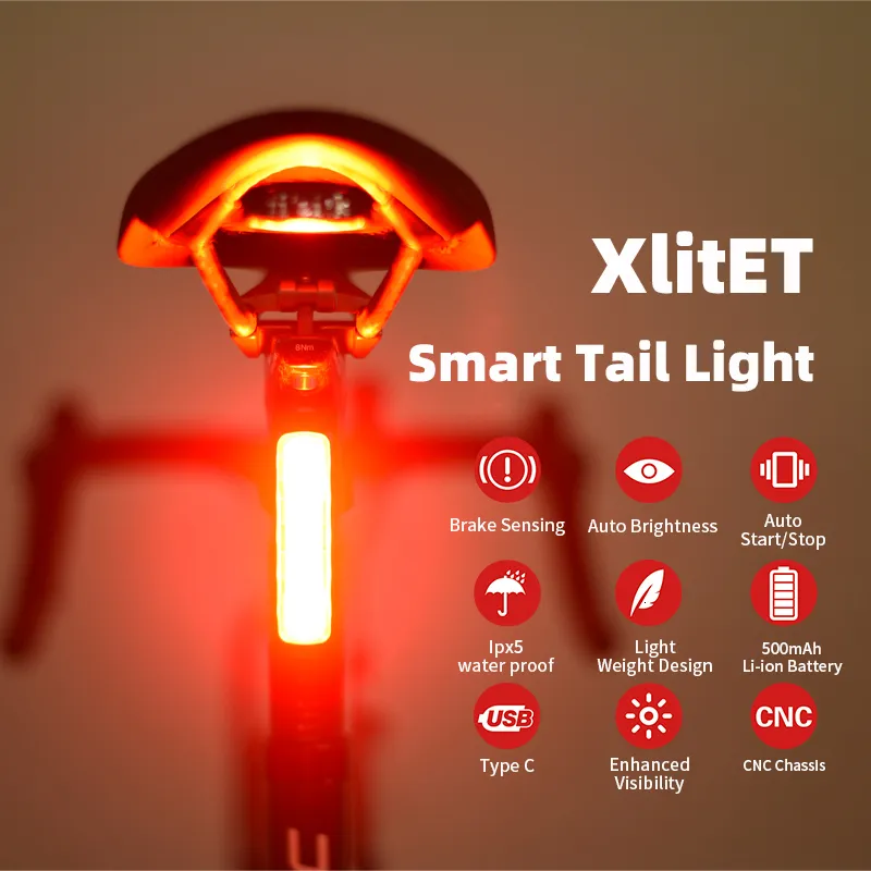 Lumières de vélo Enfitnix XlitET démarrage automatique arrêt détection de freinage lampe de poche pour vélo feu arrière LED USB charge cyclisme XlIte100 feu arrière 230925