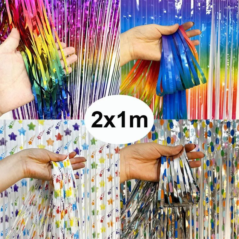 Party Decoration 2x1m Tinsel Foil Fringe Gardiner Bakgrund Macaron Curtain Wedding Birthday Bachelorette Po Booth Decor