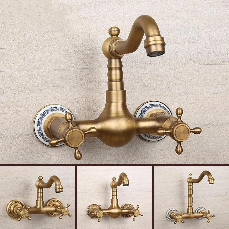 Bathroom Sink Faucets Wall Mounted Water Tap Bathtub Faucet Antique Brass Vessel Luxury And Stone