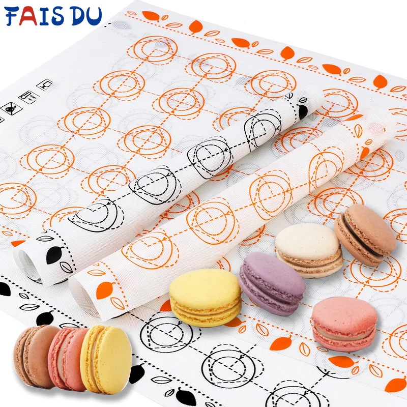 Bakning formar fais du silikonmatta nonstick macaron fondant baksida kakan pad ugn hem för kakor bakverk verktyg rullande degmattor 230923