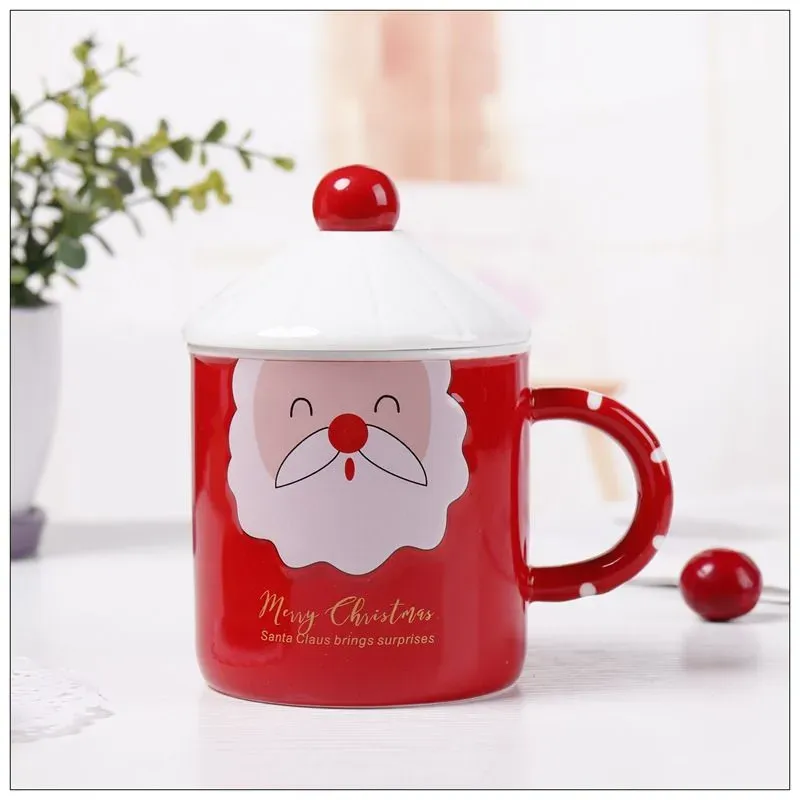 Mugs Santa Ceramic Cup Creative Christmas With Spoon Mug Water Cartoon Coffee Red And White Cups MugMugs