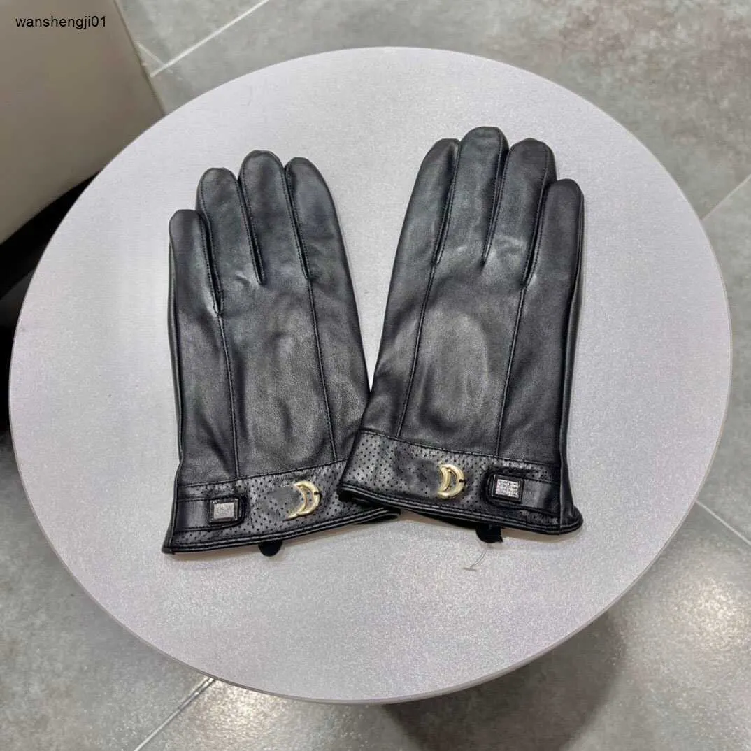 Gants de créateur 23ss pour hommes, mitaines en peau de mouton, logo doré, décoration garçon, gants à cinq doigts, cadeau d'hiver, boîte incluse