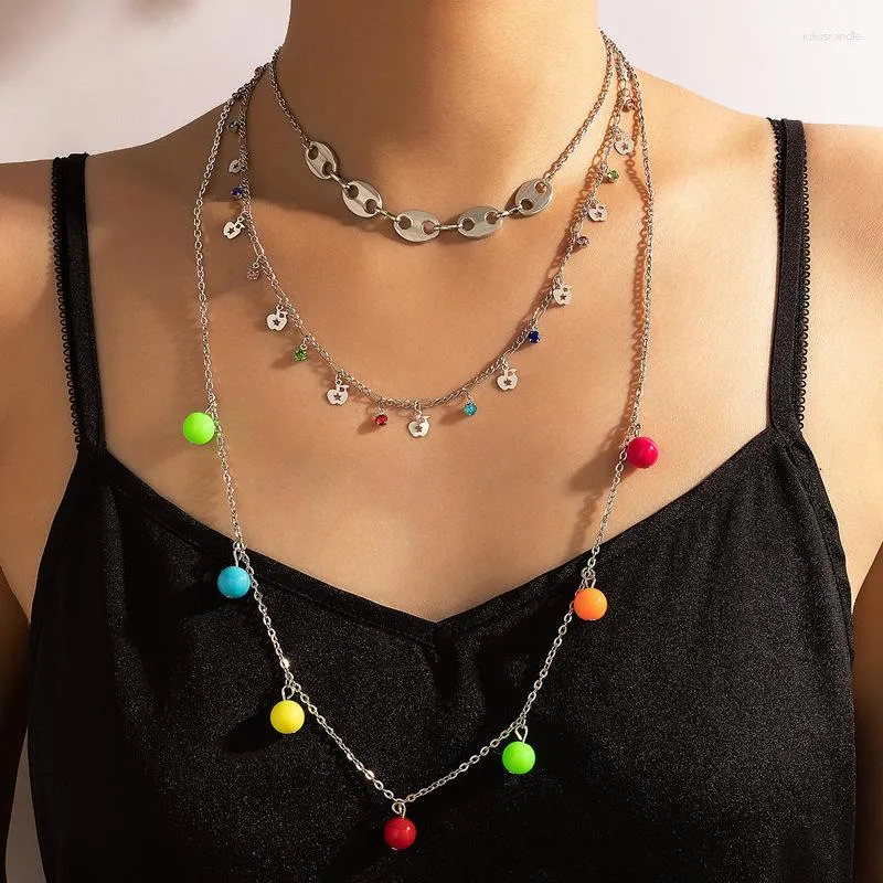 Anhänger Halsketten Bohemian Bunte Kristall Perlen Halskette Für Frauen Mehrschichtige Silber Farbe Stern Quaste Schlüsselbein Kette Trendy