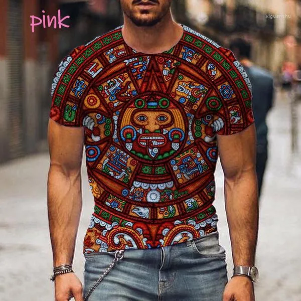 Magliette da uomo 2023 Moda Calendario azteco T-shirt stampata in 3D Manica corta O-Collo Divertente