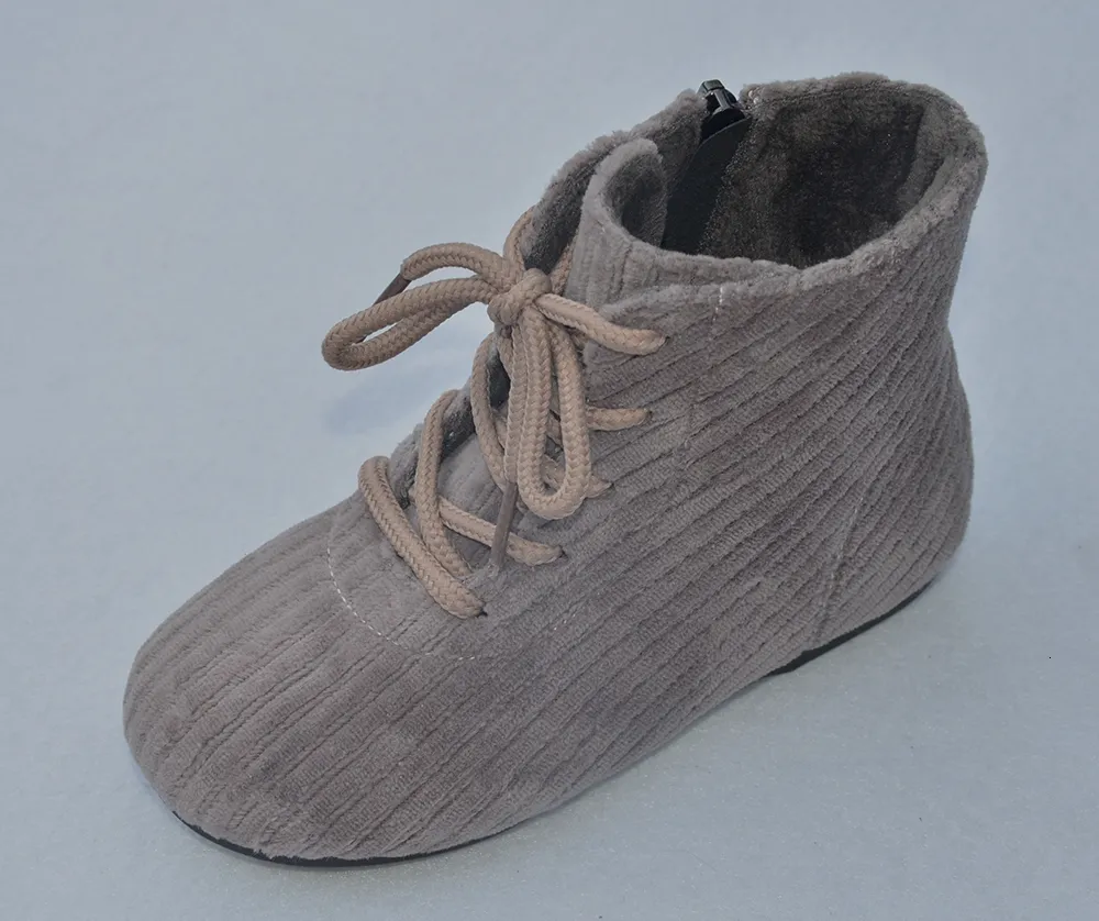 Botas meninas botas crianças sapatos de inverno veludo tecido redondo dedo do pé rendas até zíper crianças nina zapatos chaussure sandqbaby outono 230925