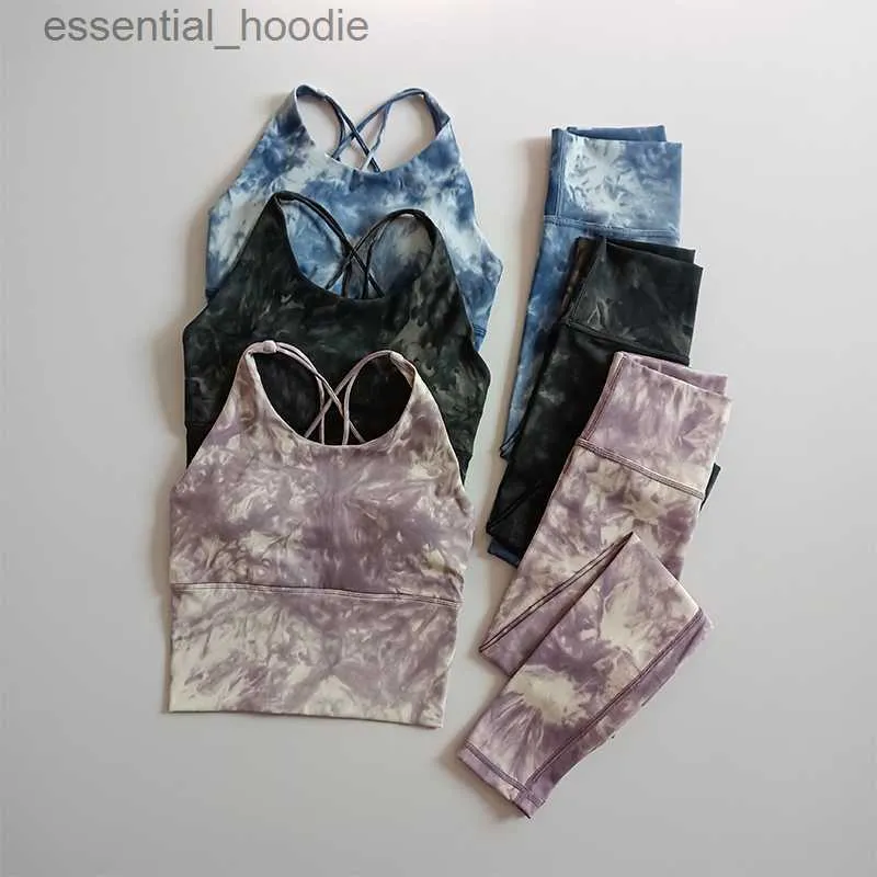 Women's Tracksuits 2PCS Seamless Women Yoga Set Workout Sportswear Gym Clothing Fitness Crop Top Tie Dye High Waist Leggings Sports Suits L230925