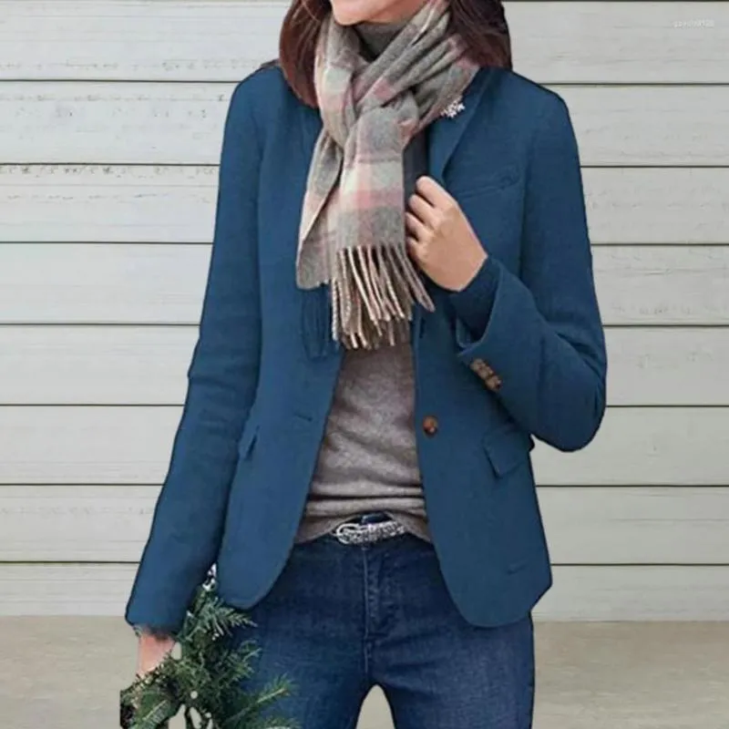 Damenjacken, Damen-Winterjacke, dicker Revers-Langarmmantel, formeller Business-Stil mit Taschen, einreihige Strickjacke