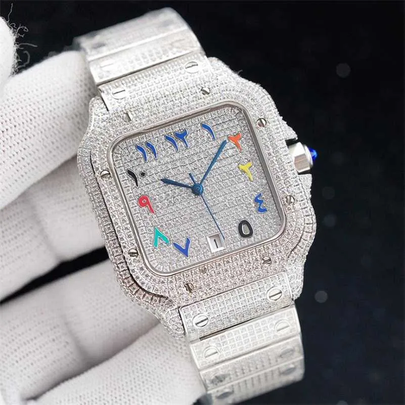 Relógio automático safira diamante pulseira impermeável aço mecânico inoxidável 40mm ODN9