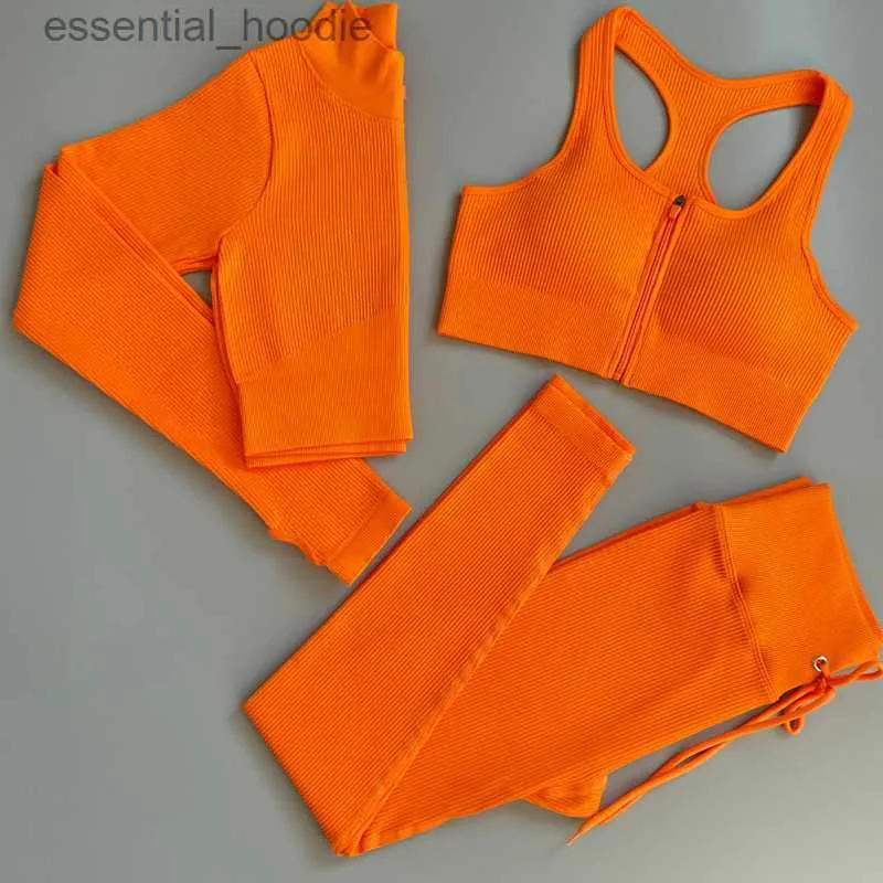 Survêtements pour femmes Ensemble de yoga sans couture Femmes Fermeture à glissière à manches longues Costume de sport Drstring Althetic Set Gym Leggings Vêtements d'entraînement Fitness Sportswear L230925