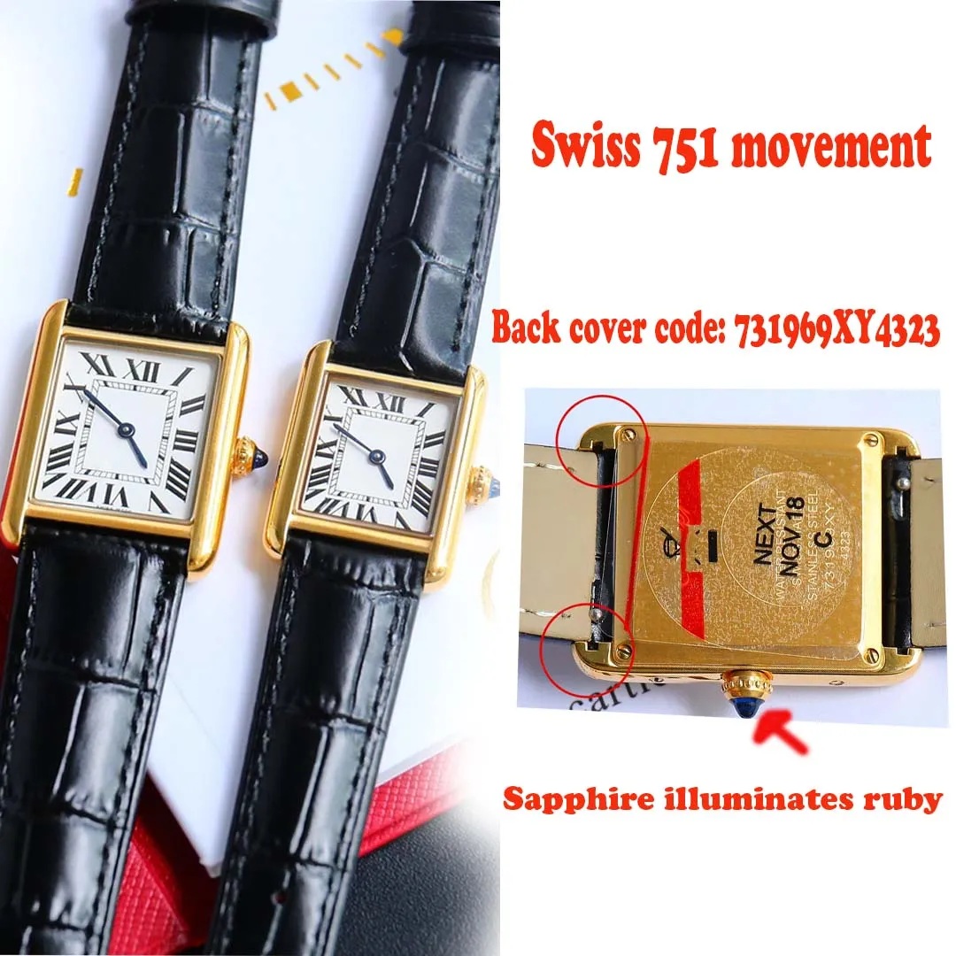 Top Designer Watch Women Tank Watch Rectangular Watch Women Swiss 751 Movement