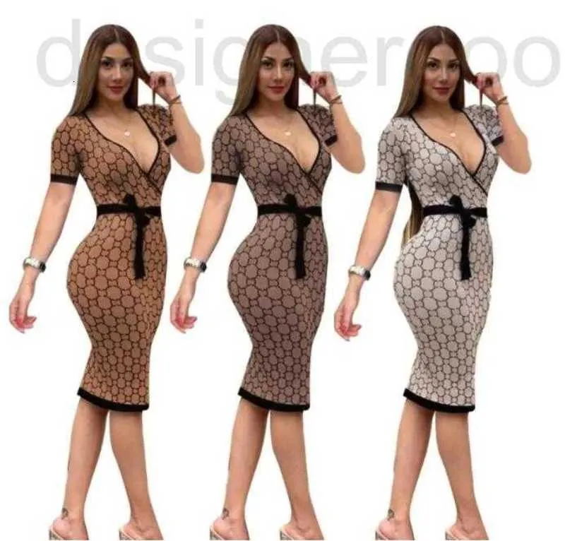 Basic & Casual Dresses designer Womens Dress Luxury Letter short Sleeve sexy printed deep V party dress for women spring skirt Ladies Designer brand LW5D