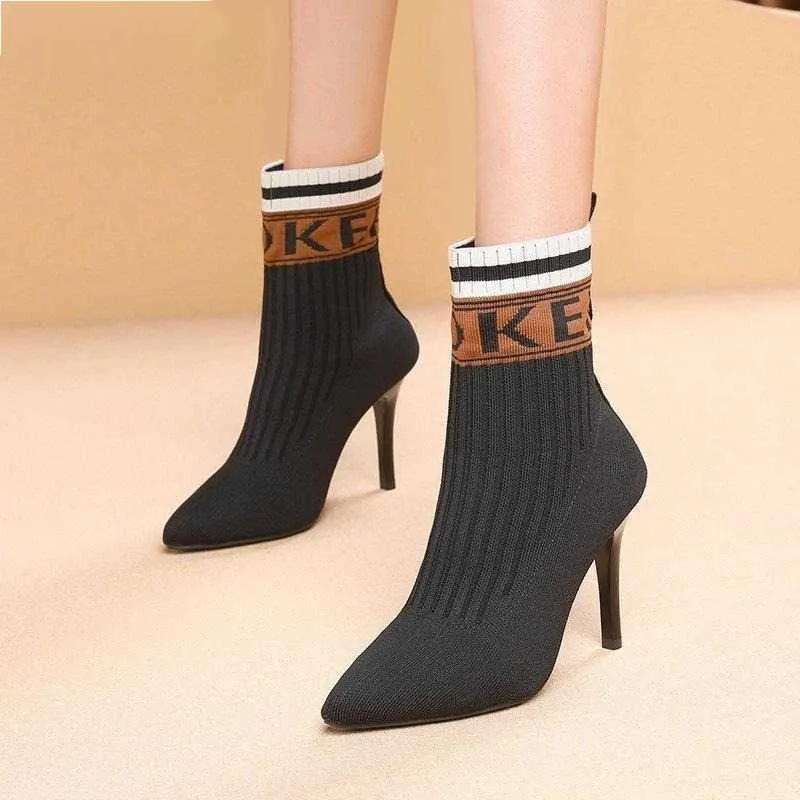 Neue Mode Stiefeletten Frauen Frühling Herbst Socken Koreanische Stiletto 9cm Dünne Pumpen frauen High Heels Socke Schuhe 230922