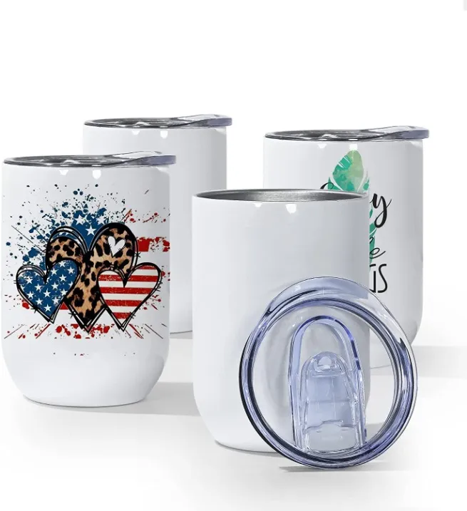 Factory Wholesale Sublimation Blank Double Wall 12oz Stainless Steel Stemless Wine Tumbler