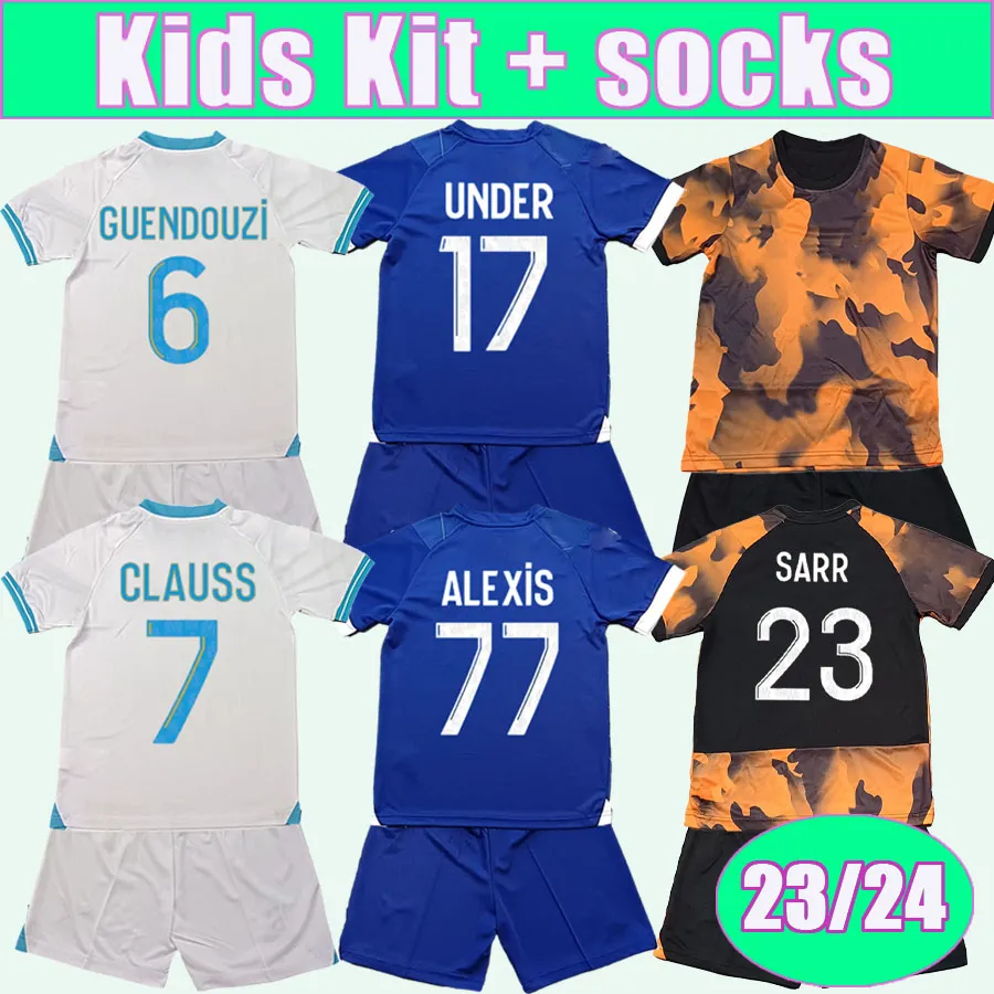 23 24 Vitinha Kids Kit Soccer Jerseys Guendouzi Clauss Harit Sarr Veretout N. Simon Gigot Balerdi Ounahi Home Away 3rd Football Shirts