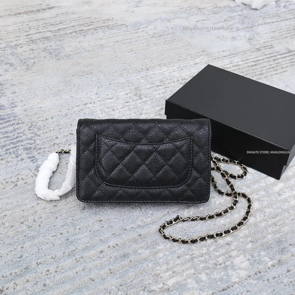 Bolsa feminina de couro genuíno, bolsa de ombro, carteira, designer de moda, bolsa com caixa, corrente, código serial, frete grátis