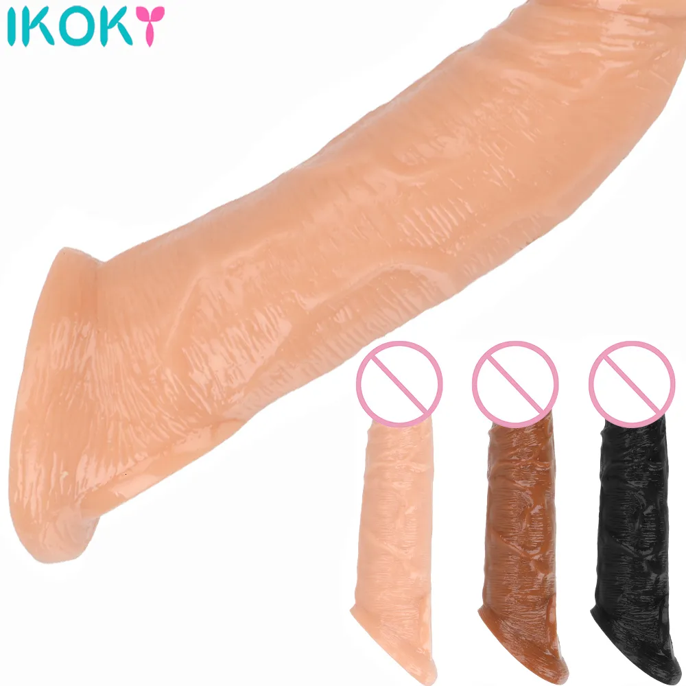 Extensions Reusable Penis Sleeve Extender Realistic Condom Silicone Extension Sex Toy for Men Cock Enlarger Sheath Delay 230925