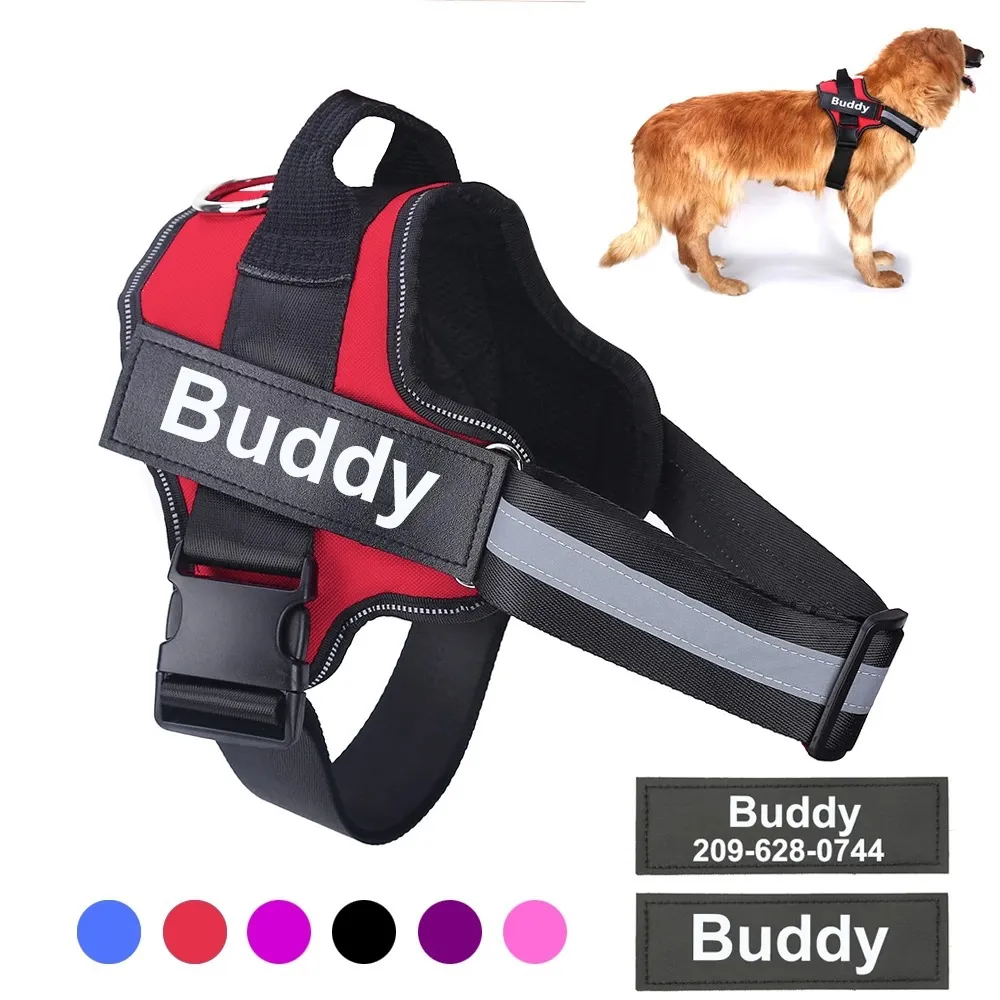 Personlig No Pull Harness Anpassad namn Service Dog Vest med krokslingband Handtag Funktioner Reflekterande lapp och bekvämt nät