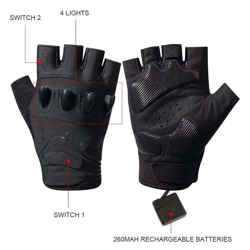 Sporthandschuhe DAYWOLF LED-Handschuhe Bergwandern Radfahren Angeln Outdoor Nachtsport Anti-Rutsch-Beleuchtung Touchscreen Halbfinger Herren Grün 230925