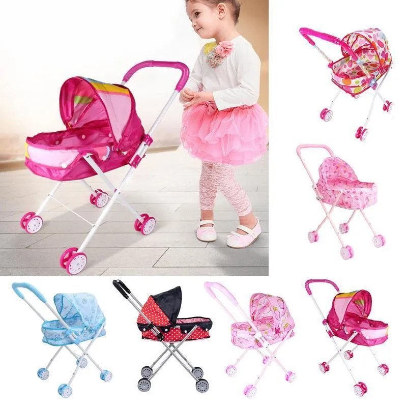 Dolls Pretend Play Toys Baby Stroller Doll Playsets Simulation Light Carriage Foldable Kids Year Birthday Gifts 230925