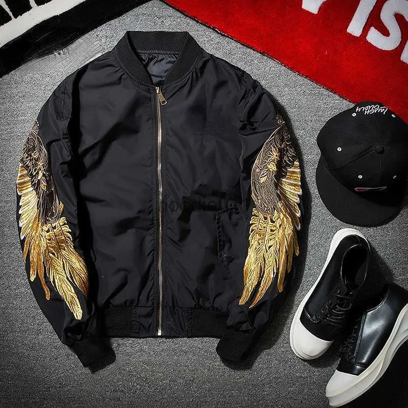 Men's Jackets New Men's MA-1 Bomber Jacket Gold Wings Embroidered Round Neck Tactical Jacket Men's Fashion Casual Baseball Uniform Chaquetas L230925