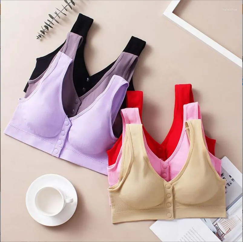 Women Bra Cotton Buckle Front, Bra Middle Age Elderly Women