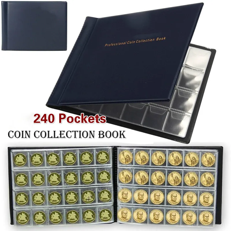 その他の家の装飾240ポケット10ページマネーブックコインホルダーコレクションブック用コインストレージアルバム高品質のロイヤルコインコレクションブック230925