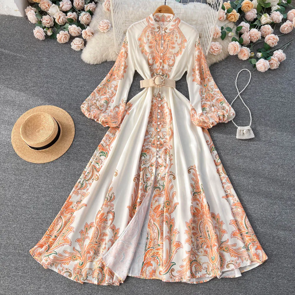 High Neck Swing Dress with Lantern Sleeves and Empire Waist Floor-Length  A-Line Dress for Autumn from Dhgate Basic & Casual Dresses - price 40.11