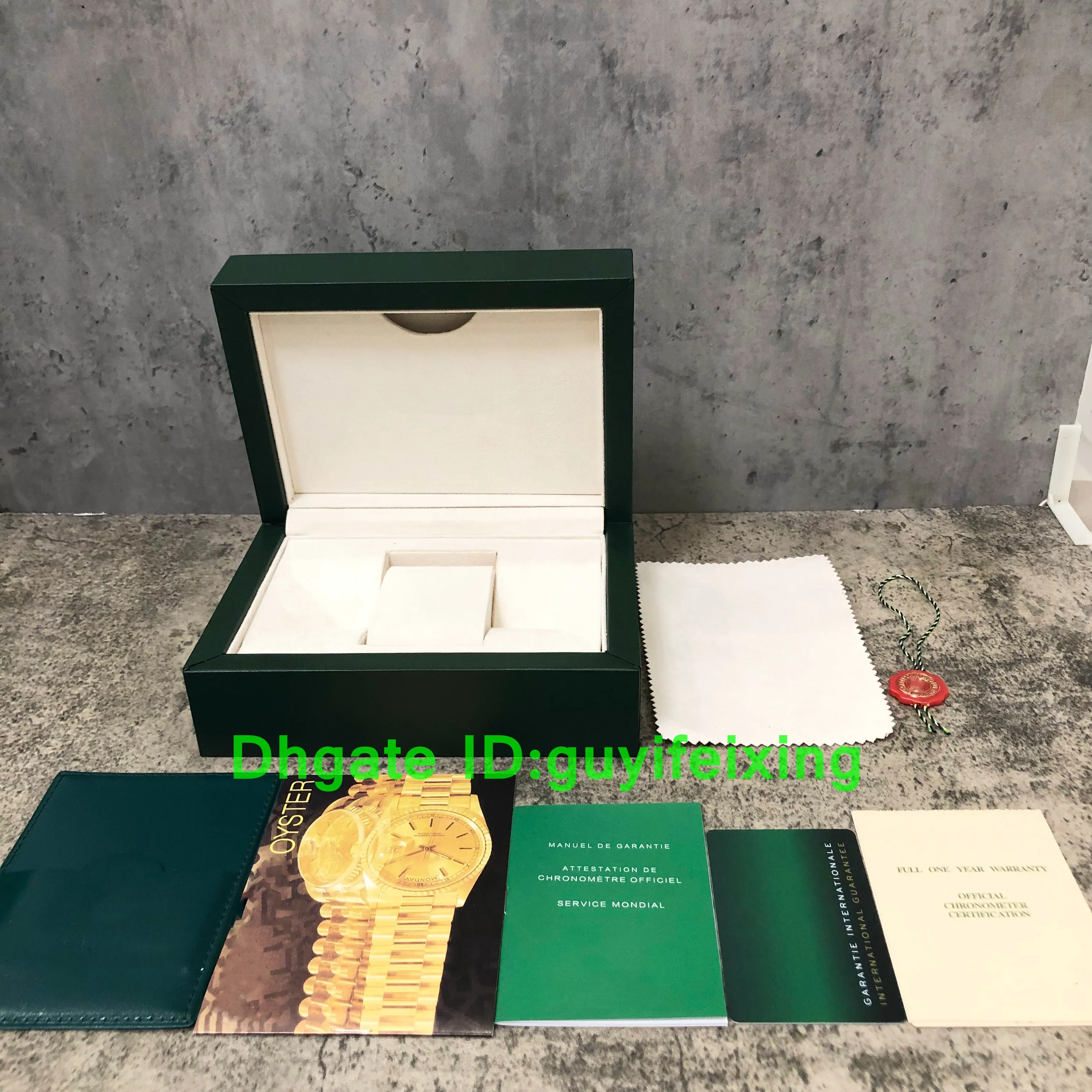 Scatole per orologi verdi da uomo Custodie GMT per giorno Data Orologio Dhgate Scatola regalo Datejust Custodia per orologi Orologio da yacht Libretto Carta Orologio Oyster Ex246i