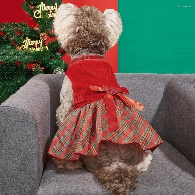 Hundkläder jul husdjur klänning tvättbar bekväm bågdekoration hundar katter ärmlös festlig outfit