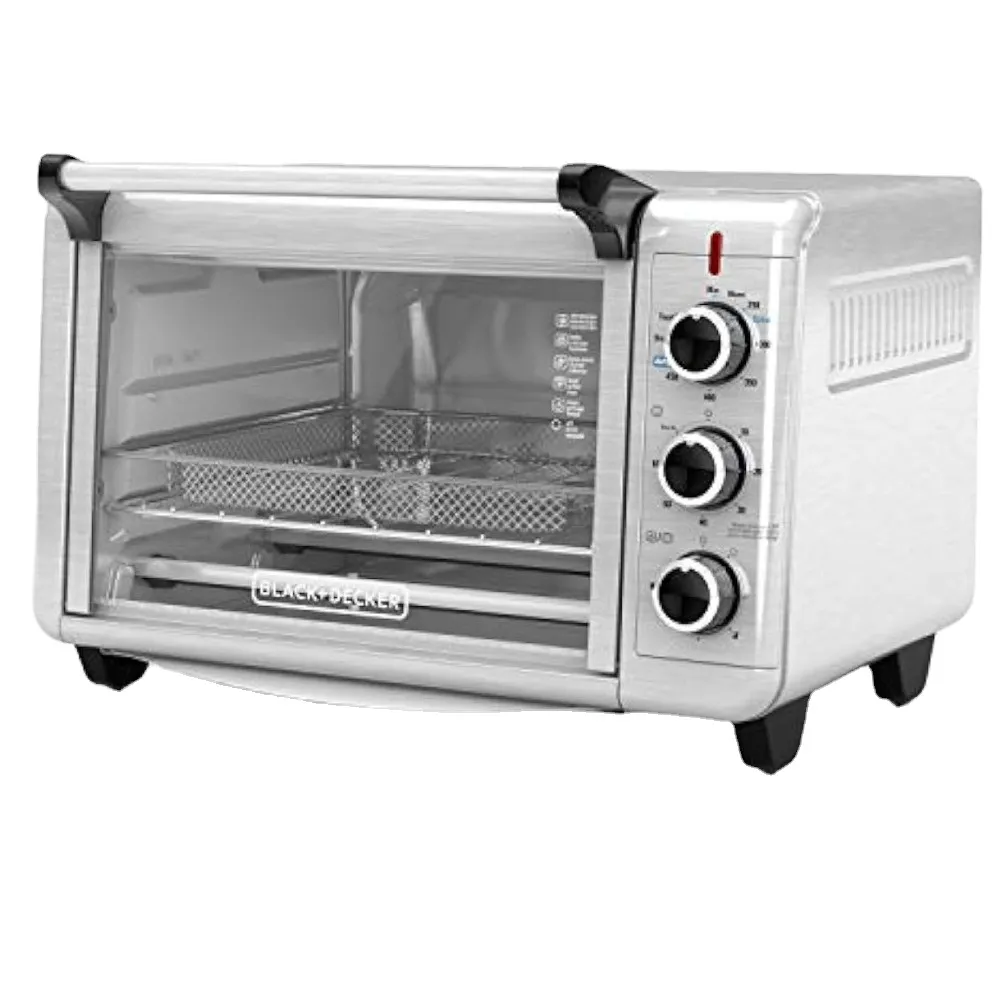 Siyah+Decker Crisp 'N Bake Hava Fry Toaster Fırın, Paslanmaz Çelik, 6 Dilim, Pizza Fırını, Elektrik Fırını, Mutfak Cihazı