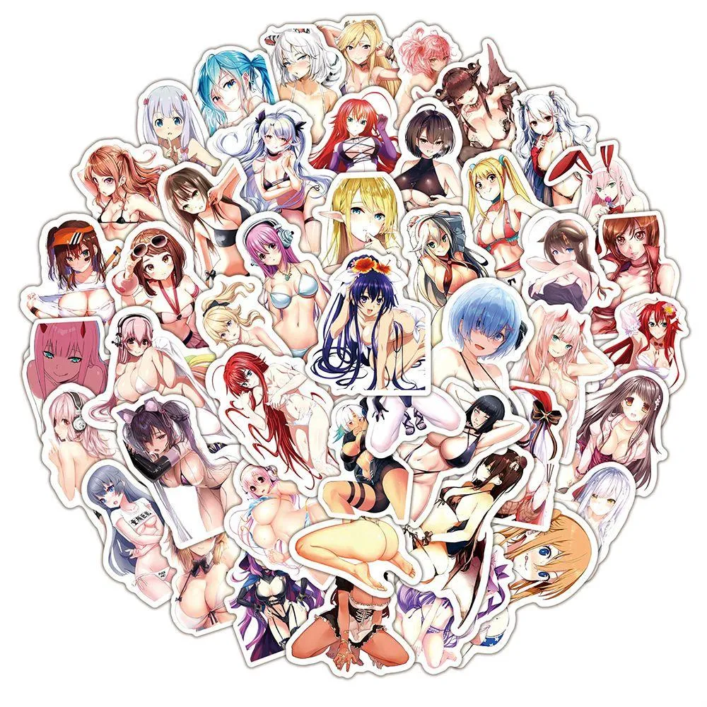 Autocollants de voiture 50pcs hentai y anime kawaii chaude dame loli en vinyle autocollant étanche décalciens esthétique pour les adolescents adultes baisse livraison un dhdss