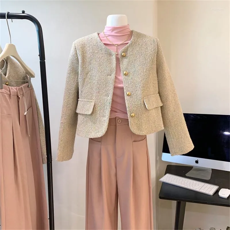 Women's Jackets 2023 Luxury Jacket Women Spring Fall Korean Chic Long Sleeve Coloured Yarn Short Coat Elegant High Quality Tweed Cropped